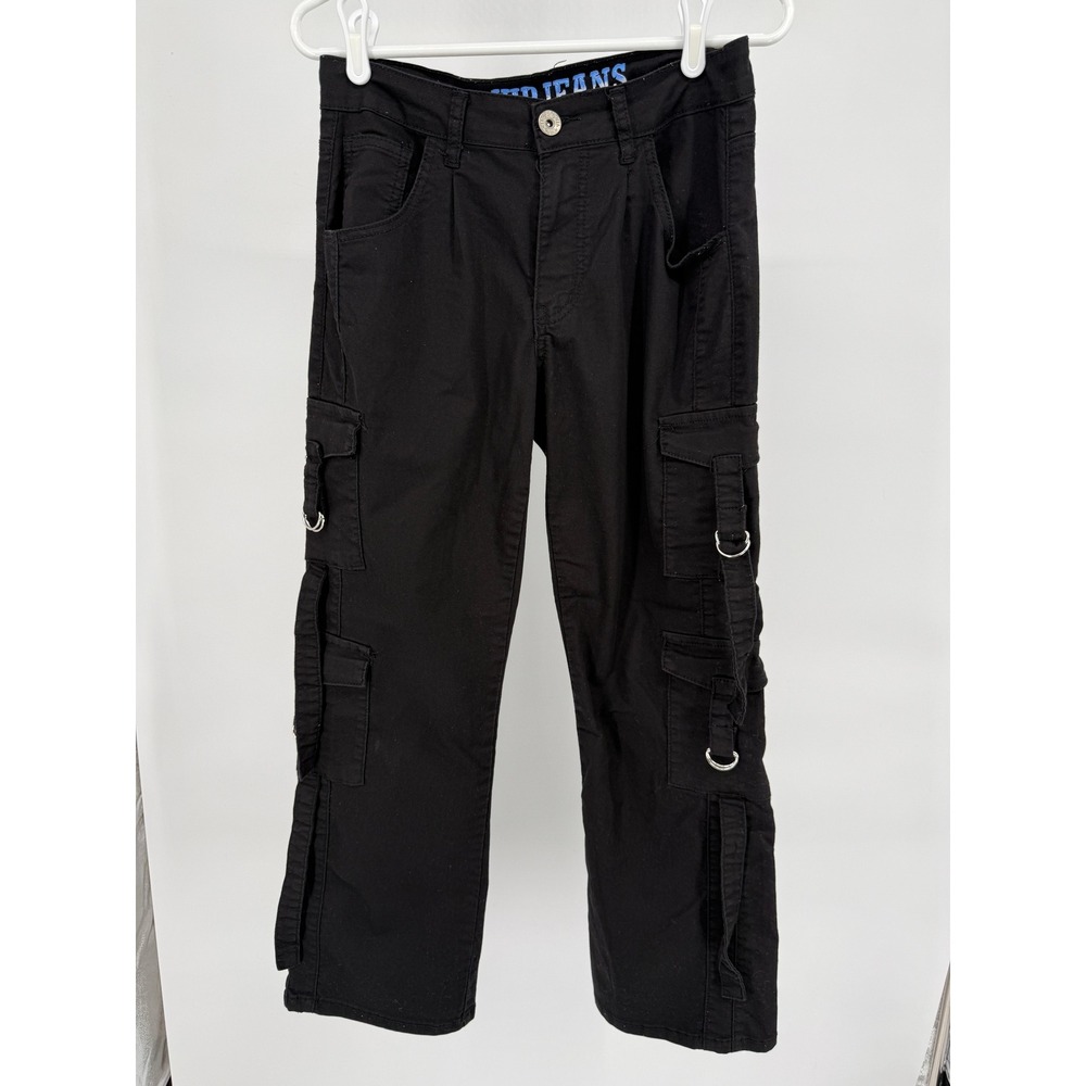 VIP Jeans Black Cargo Pants Size 9 10 Utility D Pockets Baggy Straps‎